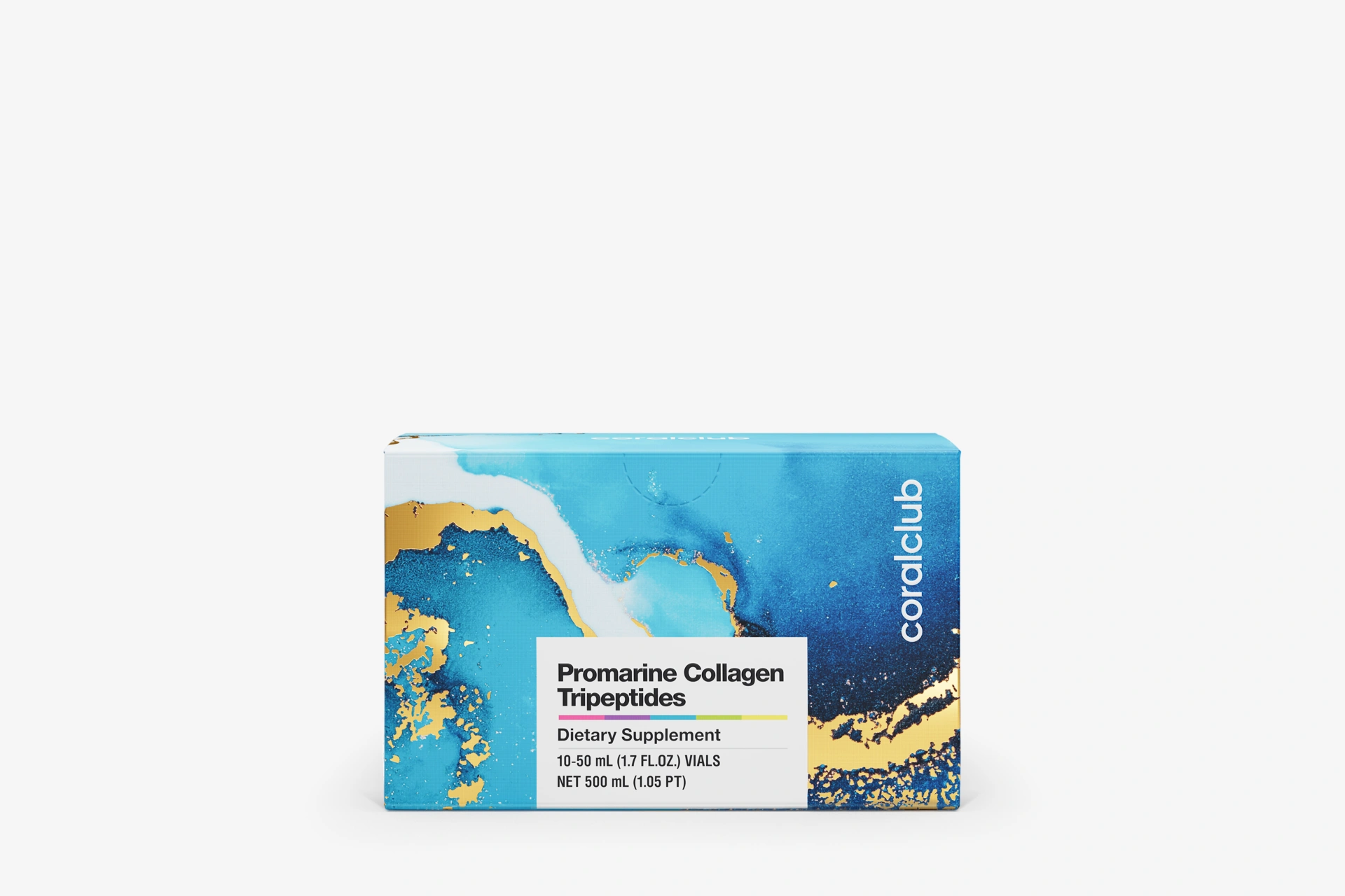 Promarine Collagen Tripeptides – complemento alimenticio con azúcar y edulcorante. 1 envase de 10 viales cada uno. Volumen: 500 ml (10 х 50 ml).