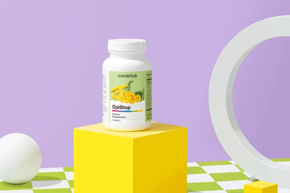 OpiStop – complemento alimenticio. Peso neto: 82 g.